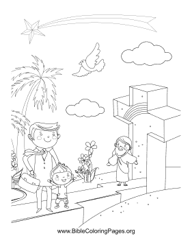 Family Near Cross Vertical coloring page