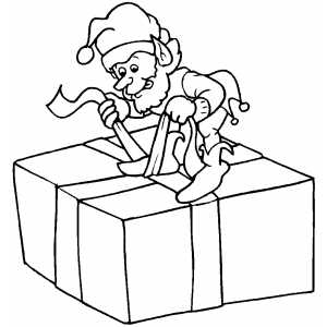 Elf With Big Gift coloring page