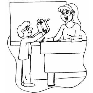 Boy Giving Teacher Gift coloring page