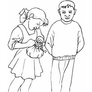 Girl Opening Gift coloring page