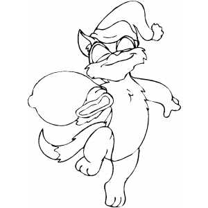 Cat Santa With Sack coloring page