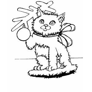 Christmas Cat With Bow coloring page