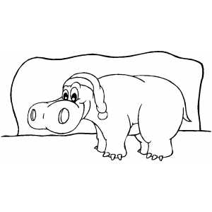 Hippo In Santa Hat coloring page