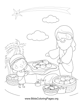 Fish and Loaves Vertical coloring page