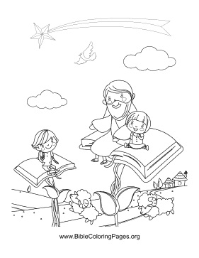 Jesus Sitting on Books Vertical coloring page