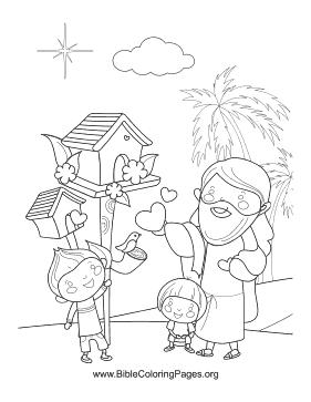 Jesus and Birdhouse Vertical coloring page
