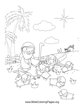 Jesus and Sheep Vertical coloring page