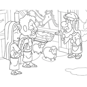 Joseph and Mary with Child At the Inn coloring page