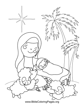Sheep Manger Scene coloring page