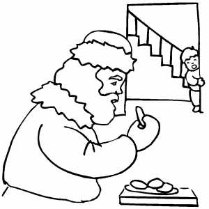 Santa Eating Cookies coloring page