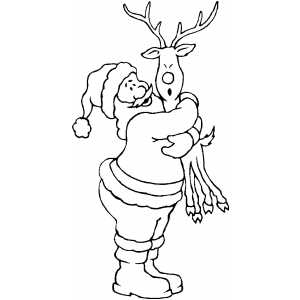 Santa Hugging Reindeer coloring page