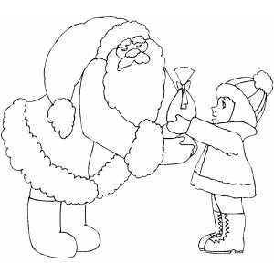 Santa Receiving Gift From Girl coloring page