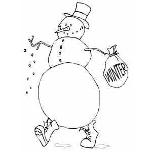 Snowman With Winter Sack coloring page
