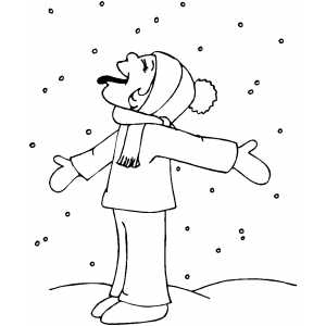Boy Catching Snowflakes coloring page