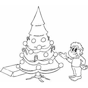 Boy Pointing To Tree coloring page