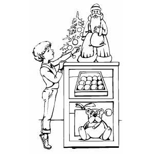 Boy With Christmas Decorations coloring page