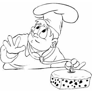 Chef Checking Fruitcake coloring page