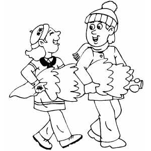 Happy Couple Bringing Home Tree coloring page