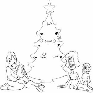 Happy Family Around Tree coloring page