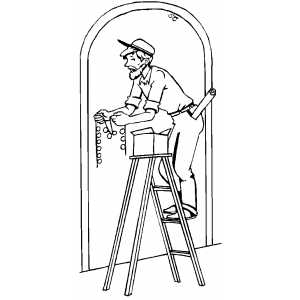 Man Decorating Door With Lights coloring page