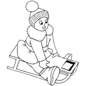 Small Girl Sledding coloring page