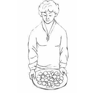 Woman Putting Cookies on Table coloring page