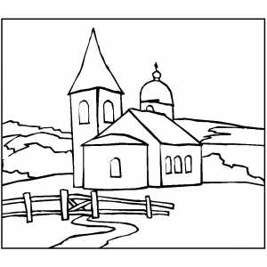 Church With Fence coloring page