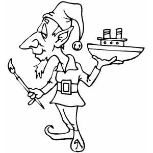 Elf Painting Toy Boat coloring page