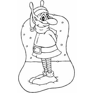 Elf With Scarf On Snow coloring page