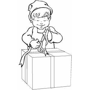 Elf Wrapping gift coloring page