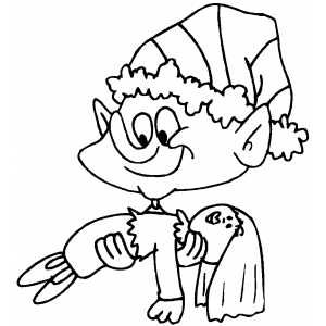 Small Elf With Doll coloring page