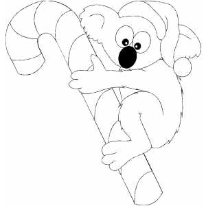 Bear On Candy Cane coloring page