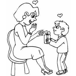 Boy Giving Present To His Mom coloring page