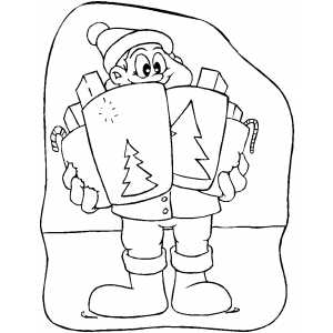Boy With Christmas Gifts coloring page