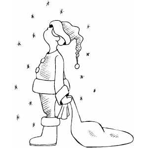 Boy With Santa Bag coloring page