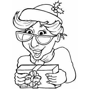 Excited Woman With Gift coloring page