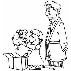 Girl And Gift Puppy coloring page