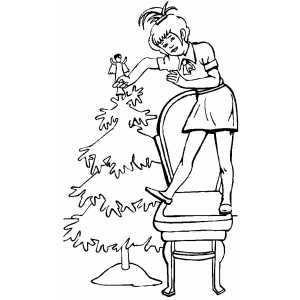 Girl Decoration Tree With Angel coloring page