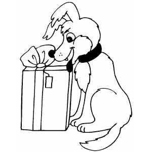 Happy Dog And Gift coloring page