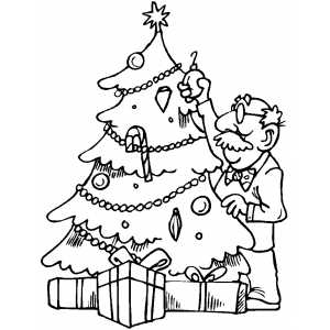 Old Man Decorating Tree coloring page