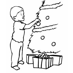 Small Boy Decorating Tree coloring page