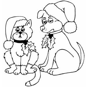 Cat And Dog Wearing Santa Hat coloring page