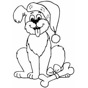 Santa Dog With Gift coloring page
