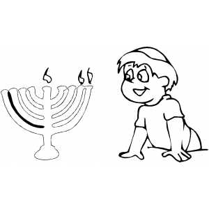 Boy Looking At Menorah coloring page