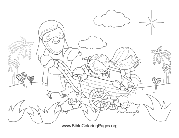 Jesus Children Wheelbarrow coloring page