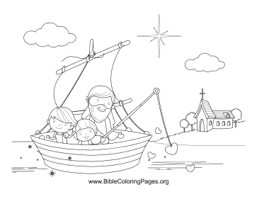 Jesus Fishing Hearts coloring page