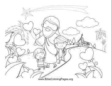 Jesus Heart Balloons coloring page