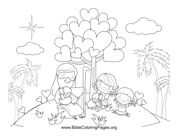 Jesus Heart Tree coloring page