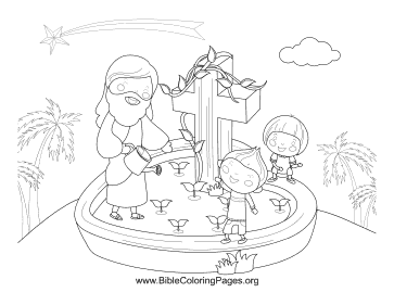 Jesus Kids Pond coloring page