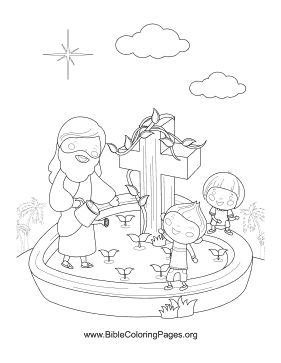 Jesus Kids Pond Vertical coloring page